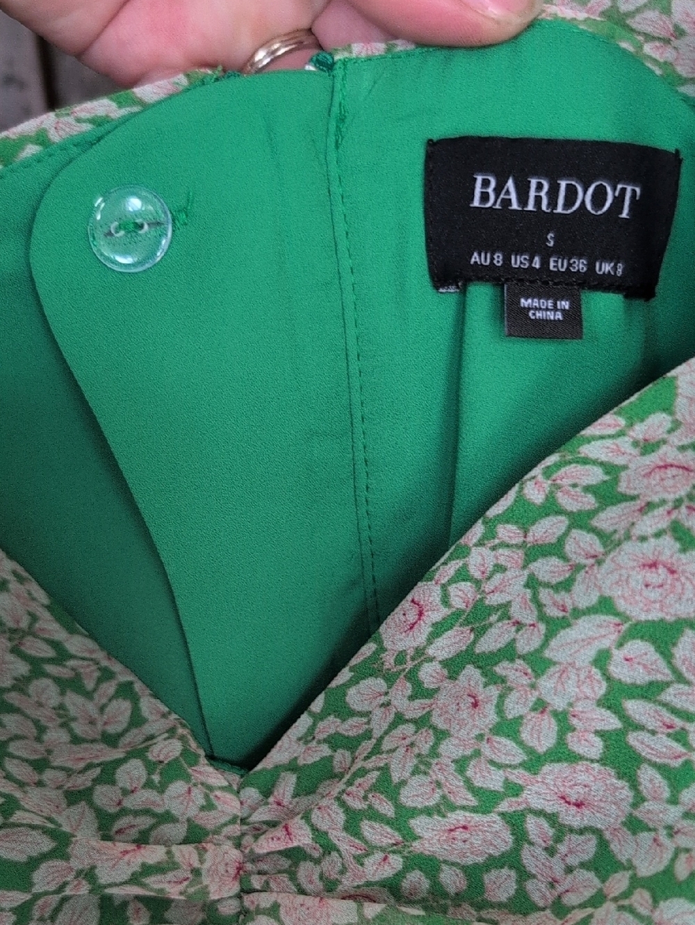 BARDOT Green/Pink Fairy Fauna Cold Shoulder Midi Dress - Women's Small (US 4) - Picture 8 of 10